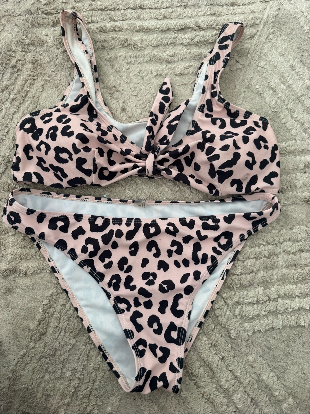 Leopard Print Tie-Front Bikini Set in Blush and Black medium